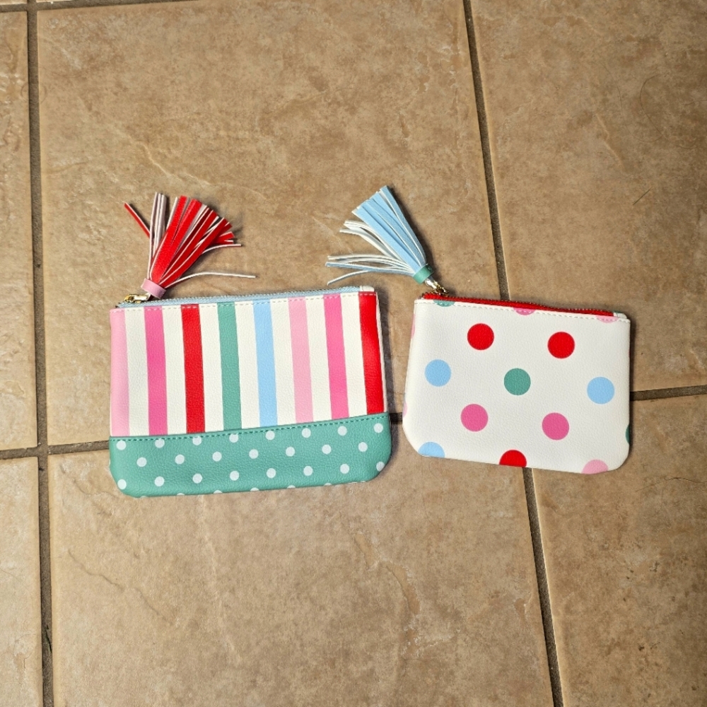 Matilda Jane Colorful Striped and Polka Dot Kids Pouch Set New